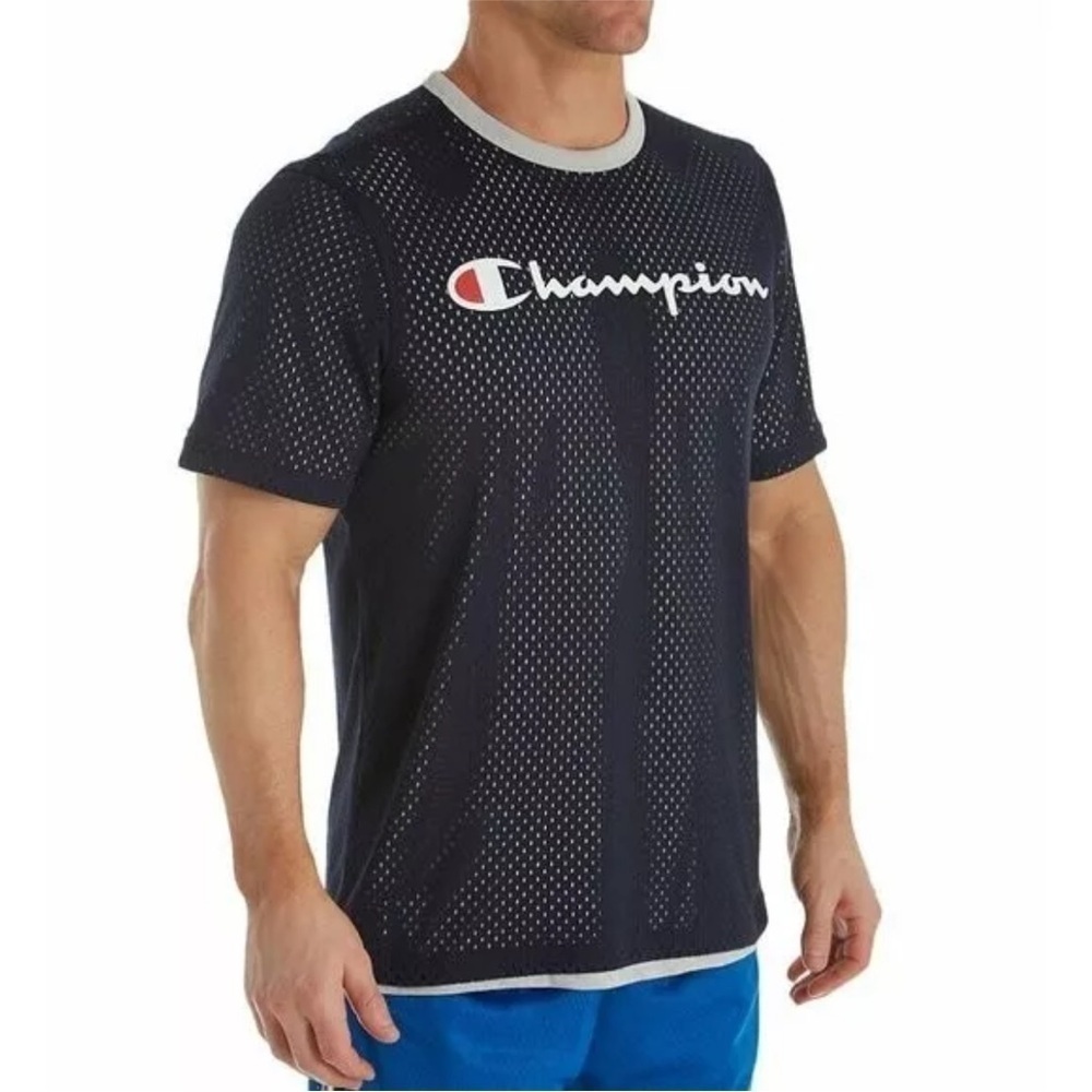 🆕 CHAMPION T-Shirt Mens Reversible Mesh Short Sleeve Crew Neck Tee Navy/Gray S